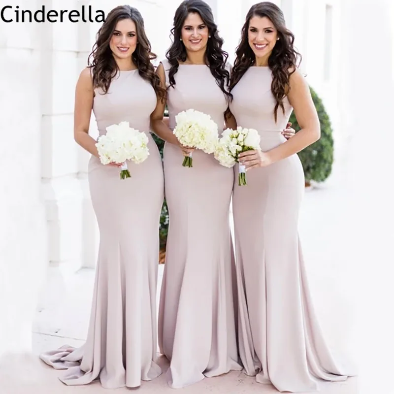 

Cinderella Simple Scoop Sleeveless Elastic Satin Mermaid Sweep Train Bridesmaid Dresses Wedding Party Bridesmaid Dresses