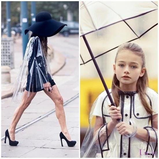 1pc Women Transparent Raincoat Belted Waterproof Jacket Clear Rain Hooded Coat Poncho Household Products