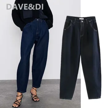 

Dave&Di england high street vintage mom jeans woman high waist jeans solid pleated Turnip denim pants boyfriend jeans for women
