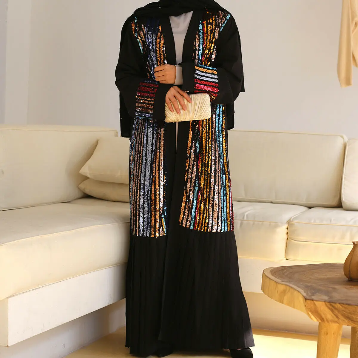 Кимоно-кардиган с пайетками, с открытой спиной, абайя, Дубай, кафтан, мусульманское длинное платье макси для женщин, Бурка, турецкое исламское платье, Vetement Femme Musulmane