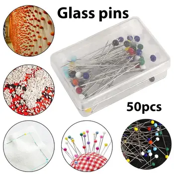 

DIY Head Pins Universal 50pcs/Box Glass Ball Clothes Accessories Patchwork DIY Dressmaking Straight Pins 32mm Decoration
