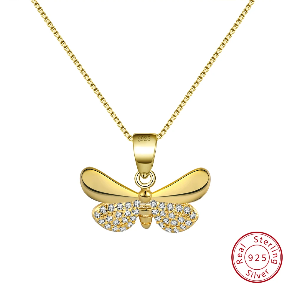 ORSA JEWELS, настоящее 925 пробы, серебряные женские ожерелья, серебро, золото, форма бабочки, AAA циркон, Модный кулон, ювелирные изделия SN89 - Цвет камня: Gold Color