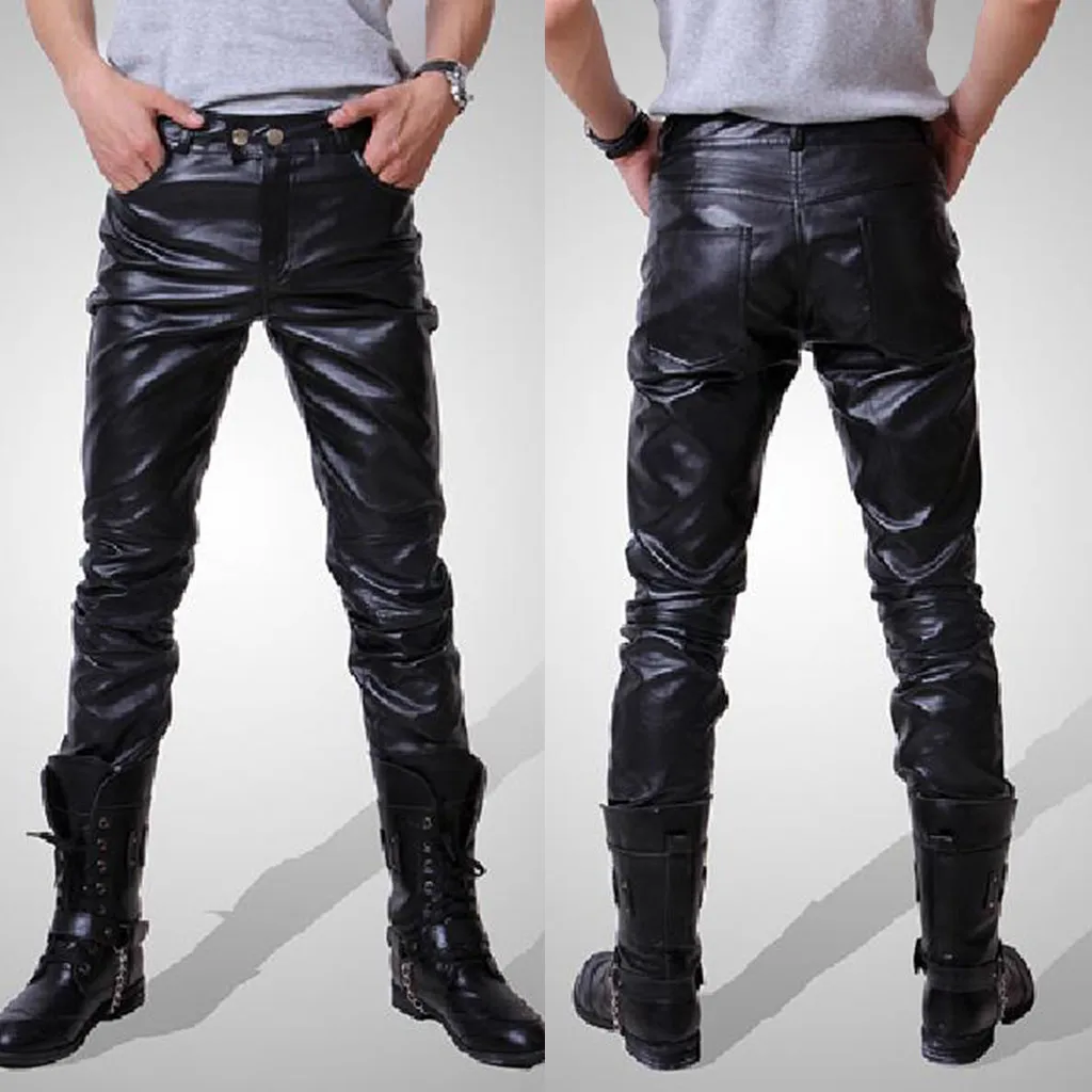 

Men New Fashion Design Autumn Winter Windproof Waterproof Moto Biker Slim Fit Leather Straight Long Pants L0918