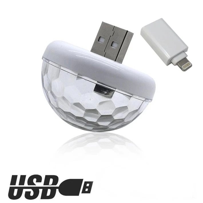 USB Клубная дискотека, магический сценический эффект, освещение для автомобиля, светодиодный, атмосферное освещение, DJ RGB лампа, декоративная лампа для автомобиля-Стайлинг, авто, внутреннее освещение - Испускаемый цвет: Only Apple Adapter