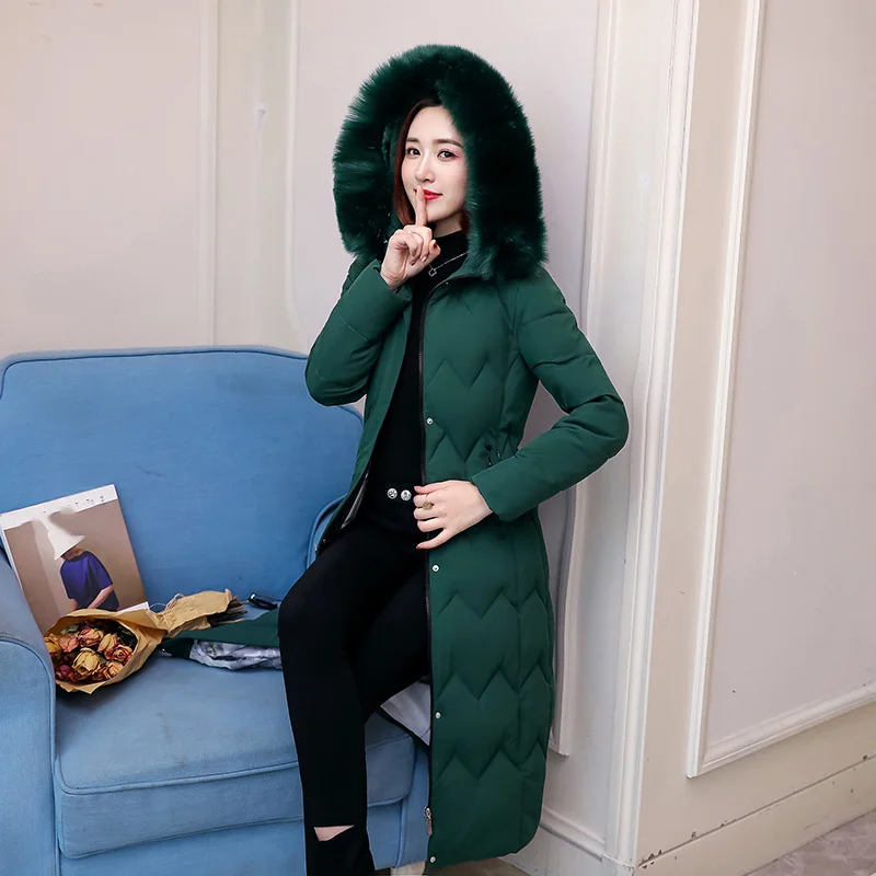 green Новинка года, женская зимняя куртка средней длины с капюшоном и стоячим воротником, пальто с мехом, парка Y170028 - Цвет: green