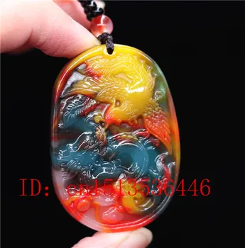 

Fashion Colorful Jade Dragon Phoenix Pendant Necklace Jewellery Chinese Hand-Carved Relax Healing Women Man Luck Gifts Amulet