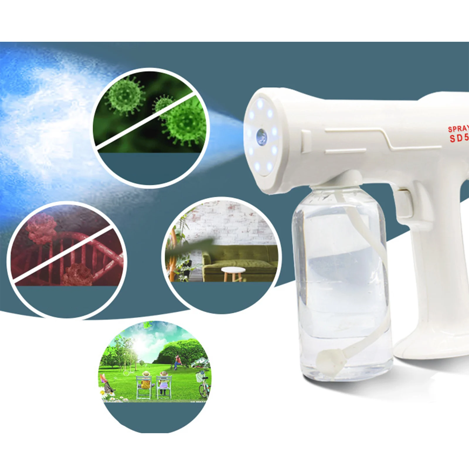 Cordless Nano Spray Gun Automatic Electric Home School Blue Light