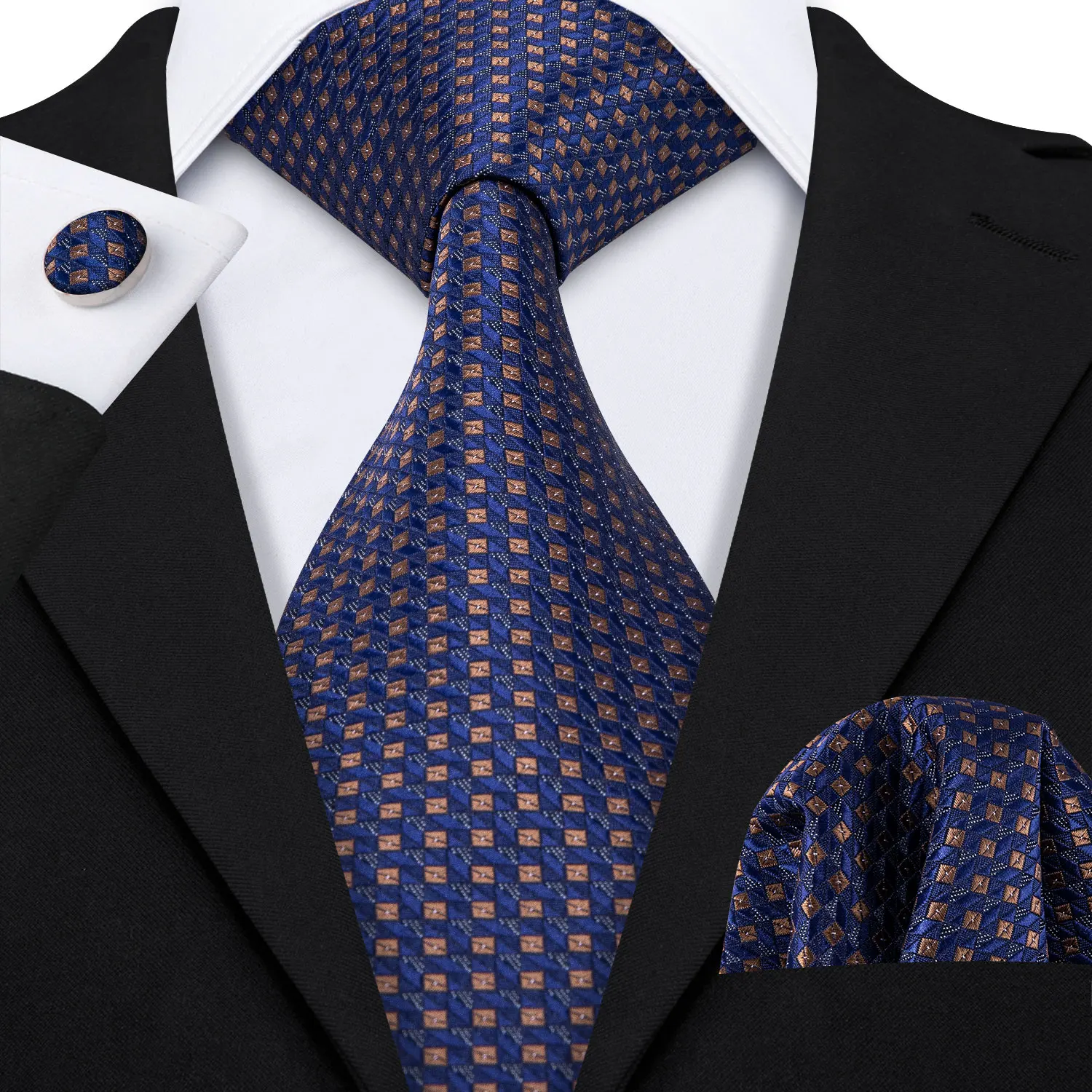 3 шт мужские шелковые галстуки для мужчин Темно-Синие Новые Галстуки платок Пейсли ЖАККАРДОВЫЕ тканые синие Подарочная коробка для галстука набор Барри. Ван
