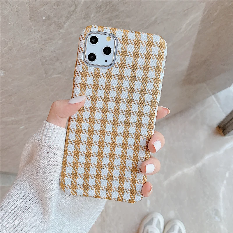Модная простая скатерть, чехлы для iPhone 11 Pro Max XS X XR 6 6S 7 8 Plus, мягкий силиконовый тонкий теплый плюшевый клетчатый тканевый чехол для iPhone11 - Цвет: Yellow