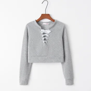 

Bandage Crop top 2020 New Design Hot Sale Hoodies Sweatshirts Women Casual Kawaii Harajuku Sweat Girls European Tops Korean