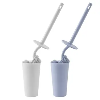 

Simple Long Handle Toilet Brush Holder Set Toilet Brush Dead Corner Cleaning Double Side Curved Plastic Brush Toilet Bathroom