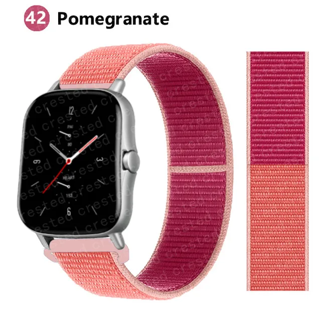 20/22mm Nylon band For Amazfit GTS/2/2e/GTS2 Mini/GTR 3 Pro 42mm/47mm/GTR2/2e/stratos 2/3 Sport Loop Bracelet Amazfit bip strap Pomegranate 47