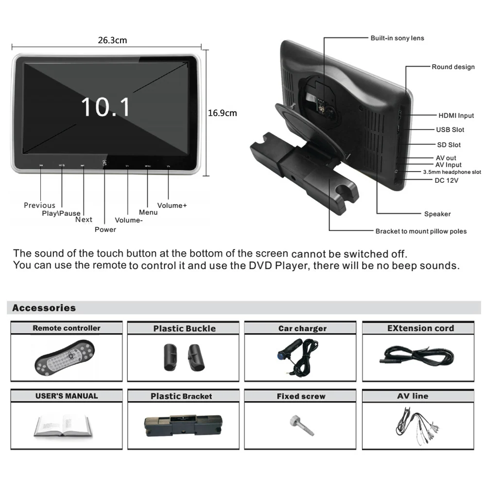 10,1 дюймов Автомобильный подголовник dvd-плеер Автоматический монитор сенсорная кнопка Встроенные динамики Поддержка игрового диска FM IR HD ВХОД слот для карты SD