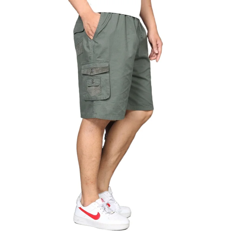 

summer large size mens shorts 5XL loose 100% cotton fat guy mul-pocktet cargo shorts work pants khaki bermuda cargo trousers