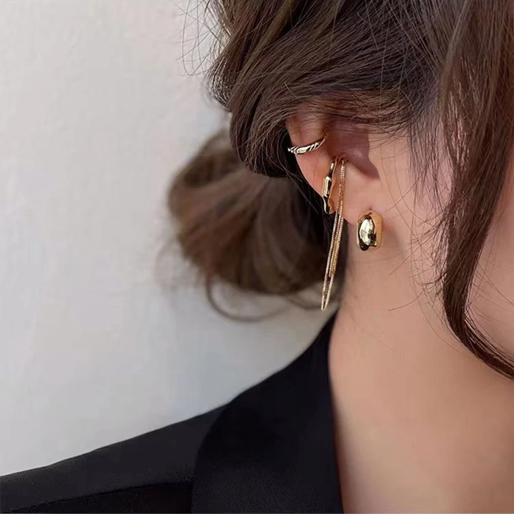 Pendientes de cadena irregulares creativos, Clip elegante de temperamento, aguja de plata, sin agujeros en la oreja, Clip de hueso de oreja, joyería femenina|Pendientes de clip| - AliExpress