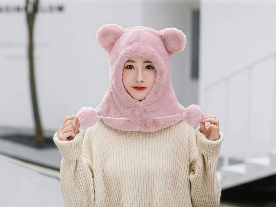 PLOERMIN новые милые Мультяшные уши Skullies Beanies кроличий мех вязаные шапки зимние толстые теплые мягкие Твердые крышки Зимние женские шапки