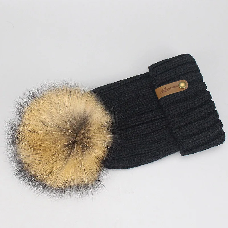 Женская шапка, детская брендовая вязаная шапка Skullies Beanies с помпоном, Весенняя осенняя и зимняя теплая полосатые шляпы унисекс, однотонный - Цвет: H
