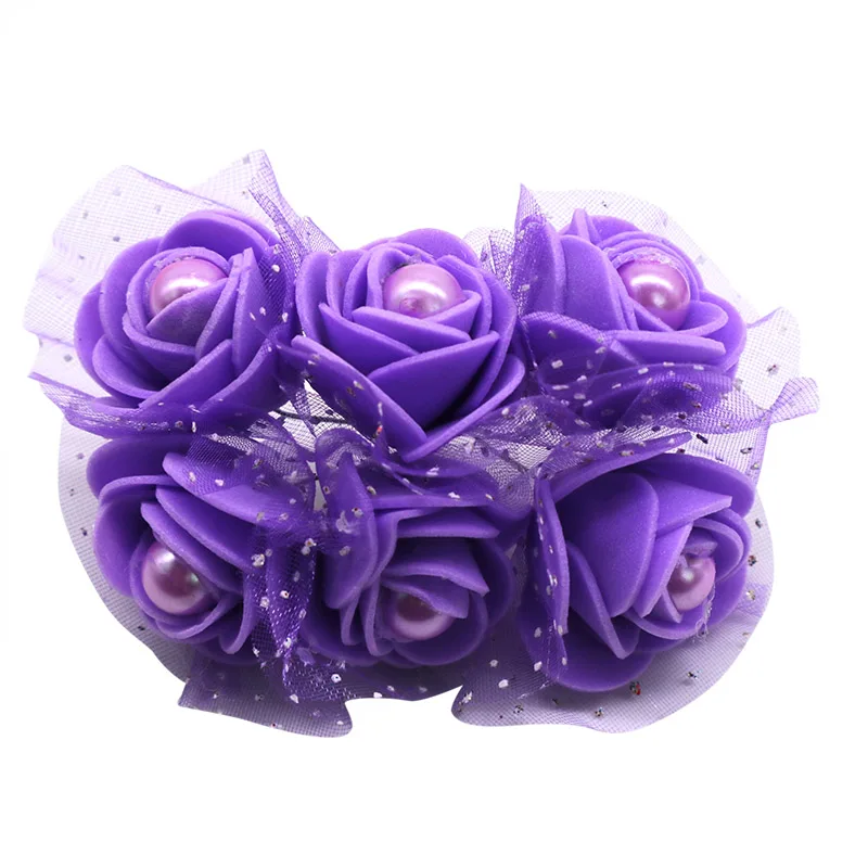 12pcs/lot 3cm Foam Mini Roses Pearl Bead Rose Artificial Flowers DIY Crafts for Wedding Decoration Bouquet Scrapbooking Supplies