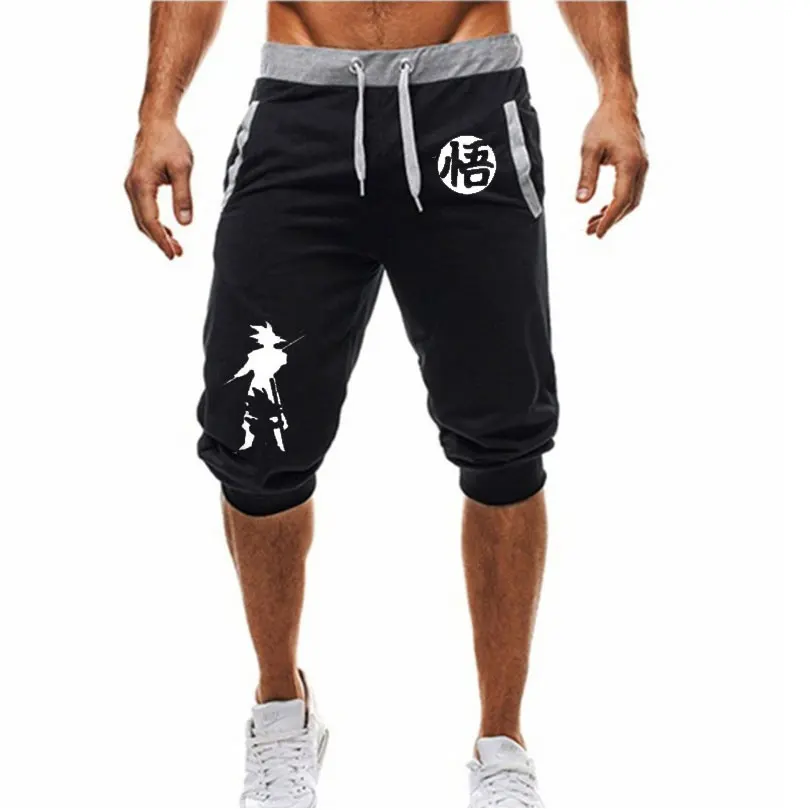 Летние мужские штаны, Новые повседневные однотонные облегающие брюки с принтом Dragon Ball, мужские короткие спортивные штаны, спортивные штаны