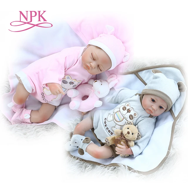 Npk 49cm Full Body Silicone Reborn Baby Doll Twins Boy And Girl Bebes Reborn  Hand Paint Red Skin Rooted Hair Waterproof Bath Toy