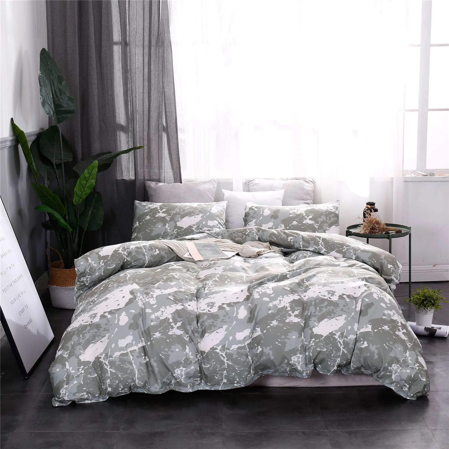 

HM Life Bedding Sets 3Pcs/Set Simple Style King Queen Twin Size Soft Comfortable Fashion Sanding Pillowcase Duvet Cover Sets
