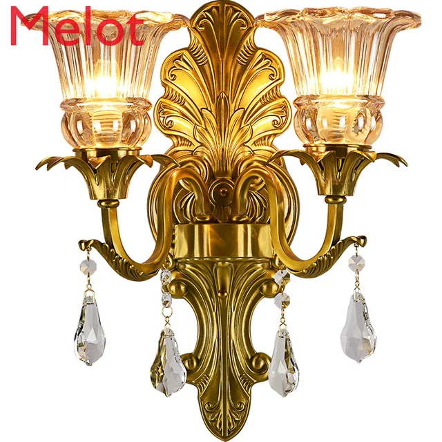 $US $110.00 European-Style Copper Crystal Wall Lamp American Retro Luxury Living Room Lamps French Bedroom Bedside Lamp