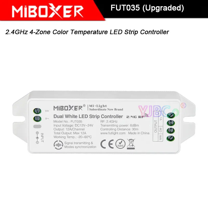 FUT035 (улучшенный) 12 В ~ 24 двойная белая светодиодная лента диммер Miboxer 2 4 ГГц 4-зонная