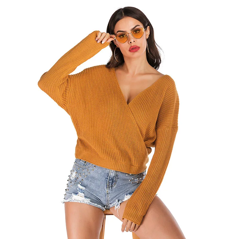 Women sweater simplee top 2019 autumn winter women's sweater fashion solid color long-sleeved loose sweater women pulover