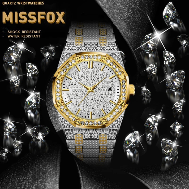 

MISSFOX Business Mens Watches Royal Oak Designer Gold And Silver Plated Quartz Watch Progressive Luxury Timepieces Male Watches