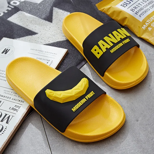 

Summer Indoor Slippers Men Cute Fruit Fashion House Slides Bathroom Shower Non Slip Male Shoes Thick Flat Heel Soft Comfortable