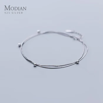 

Modian Double Layer Chain Geometry Bracelet Link for Women Sterling Silver 925 Ball Bead Chain Original Bracelets Fine Jewelry