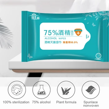 

10pcs/bag Portable 75% Alcohol Swabs Pads Wipes Personal Disinfection Antiseptic Cleanser Cleaning Sterilization Health Home