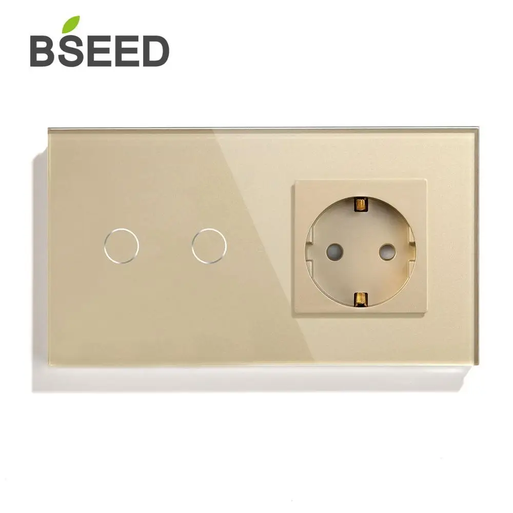 Gloden Wall Socket BSEED сенсорный диммер 2 комплекта 1 способ с ЕС стандартный настенный выключатель розетка 3 цвета Хрустальная стеклянная панель 157 мм сенсорный диммер - Тип: Gloden Wall Socket