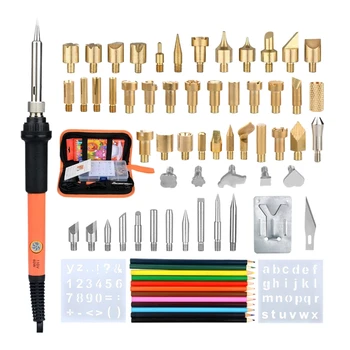 

Hot 71Pcs 60W Soldering Iron Wood Burning Kit Adjustable Engraving Pyrography Tool Welding Welding Skill Kit Wood Embosse(Us P