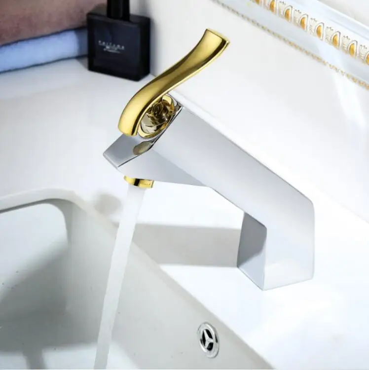 Vidric New arrival unique design brass chrome white baking finished bathroom single lever hot and cold basin faucet