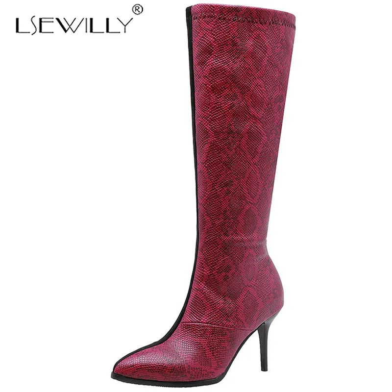 Lsewilly 2020 plus size 48 women knee high boots snake pointed toe sexy thin heel shoes mixed colors party prom woman | Обувь