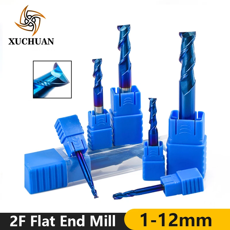 

1pc 2 Flutes 1-12mm Flat Router Bit HRC 50 Nano Blue Coated Engraving Bit Tungsten Steel Flat End Mill