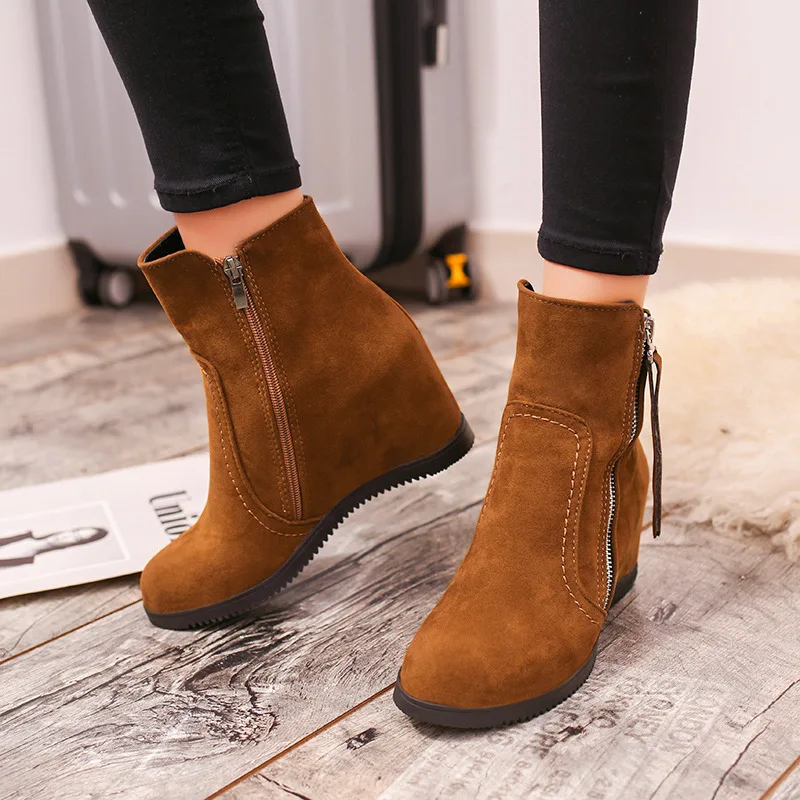 

new fall boots women within the higher slope with boots female foot black Tassels round Martin boots boots tide shoes 563