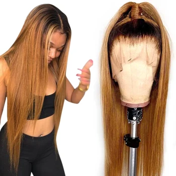 

Honey Blonde Lace Front Wigs Peruvian Wig For Women 13x4 Omber Brown 1b/27 lace front human hair wigs Straight Pre Pluked