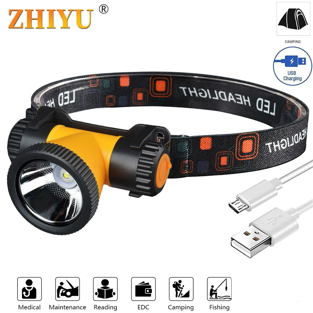 

Portable Mini Q5 LED Headlight 18650 USB Rechargeable White Yellow Blue Ligh Source Headlight 4 Mode Camping Fishing Headlight