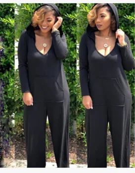 

Wjustforu Fashion Casual Deep V Wide Leg Jumpsuit Women 3 Color Holow Out Hooded Bodysuit Female Elegant Loose Overalls Vestidos