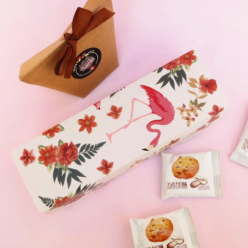 

20pcs Cookie Paper Box Candy Nougat Packing Boxes Flower Flamingo Paper Box Birthday Party Supplies