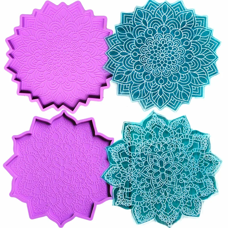 Mandala Flower Cup Pad Coaster Silicone Mold DIY Handmade Round Tray Cup Mat Epoxy Resin Casting Mould Home Decoration silicone mold for resin round damond large plate dish tray mold handmade coaster diy epoxy resin mirror casting mould