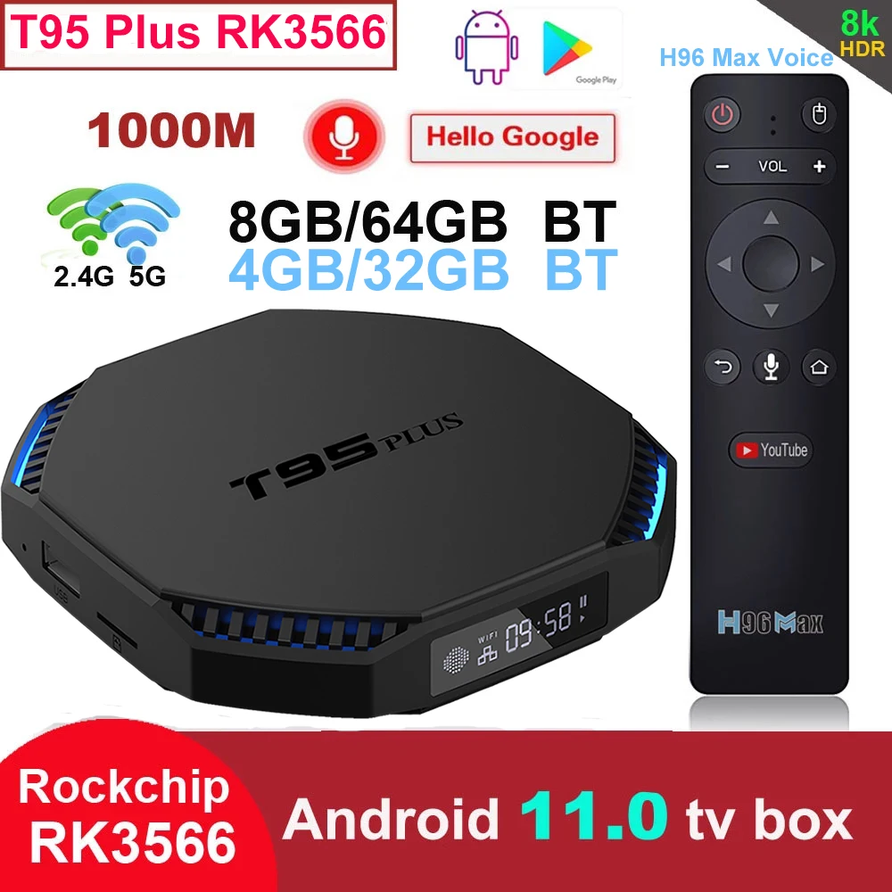 Android 11 Smart Tv Box 2.4g/5g Wifi Rk3566 Quad Core 8gb Ram 64gb Rom  1000m 8k Media Player T95 Plus Android Tv H96 Max Voice - Set Top Box -  AliExpress