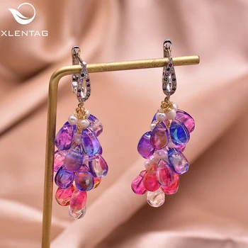 

XlentAg Handmade Colorful Czech Crystal Drop Earrings Red Purple Women Accessories Gift Of Love Jewerly Original Designer GE0954