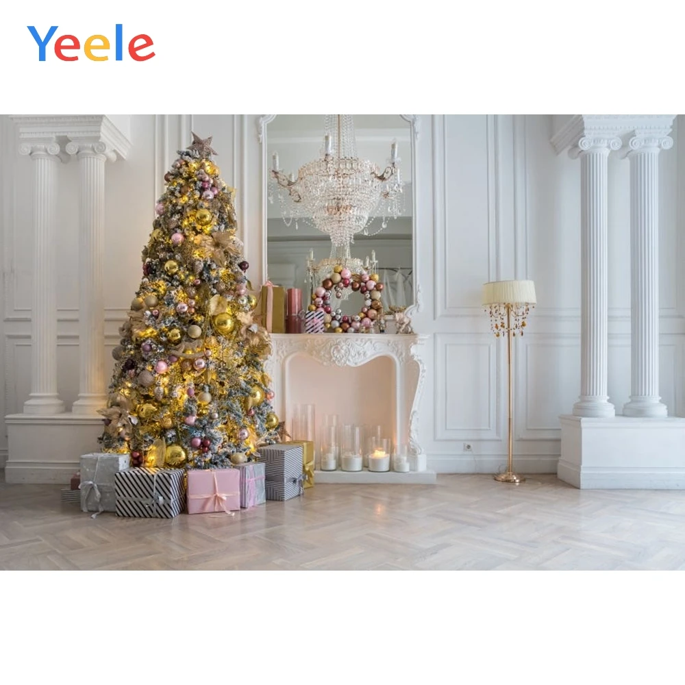 Рождественская елка диван люстра комната фон новорожденный ребенок портрет Виниловый фон для фотостудии Фотофон
