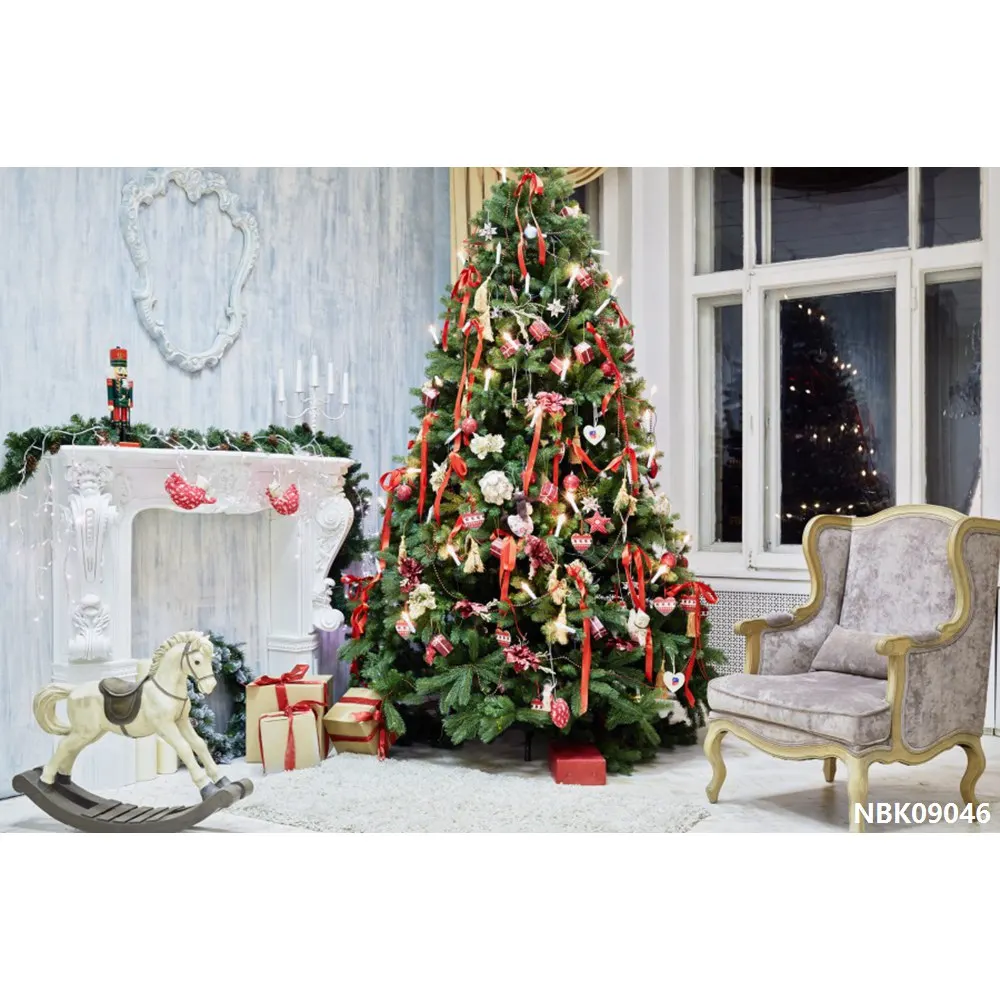 Laeacco Рождественская елка камин год домашний декор фотографии фоны индивидуальные фотографические фоны для фотостудии - Цвет: NBK09046