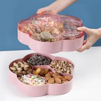 

1/2-Tier Colorful Flower Shape Candy Storage Box Fruit Nuts Tray Bowl Snacks Organizer Box For Food Container Storage Bins