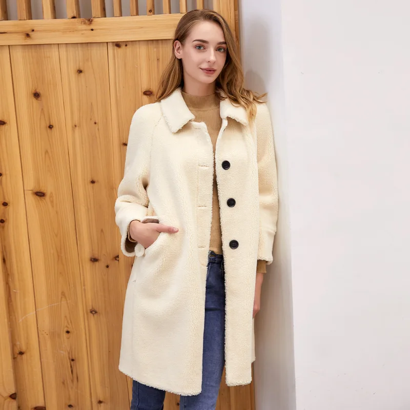 Beige ZADORIN новая осенне-зимняя куртка из искусственной кожи женская Высококачественная винтажная куртка из искусственного меха свободное Элегантное длинное пальто для женщин - Цвет: Beige