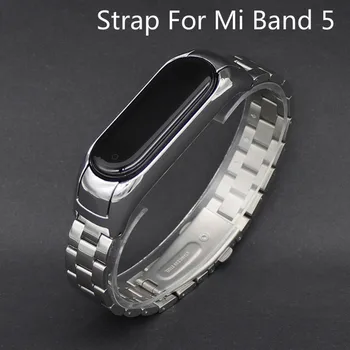 

For Mi Bracelet 5 Three Bead Watchband Three Bead Fine Steel Safety Buckle Bracelet Metal Replacement Strap For Mi Band 5
